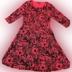 Lands' End Red and Black Velvet Floral Dress